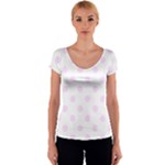 Polka Dots - Pale Thistle Violet on White Women s V-Neck Cap Sleeve Top