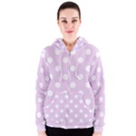 Polka Dots - White on Thistle Violet Women s Zipper Hoodie