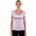 Polka Dots - White on Thistle Violet Women s V-Neck Cap Sleeve Top