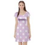 Polka Dots - White on Thistle Violet Short Sleeve Skater Dress