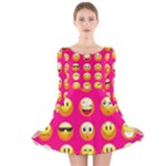 Emoji Pink Long Sleeve Velvet Skater Dress