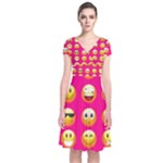 Emoji Pink Short Sleeve Front Wrap Dress