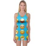 Emoji Blue One Piece Boyleg Swimsuit