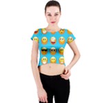 Emoji Blue Crew Neck Crop Top