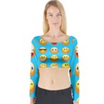 Emoji Blue Long Sleeve Crop Top (Tight Fit)