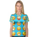 Emoji Blue Women s V-Neck Sport Mesh Tee