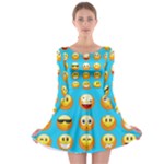 Emoji Blue Long Sleeve Skater Dress