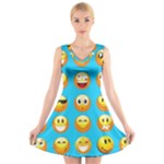 Emoji Blue V-Neck Sleeveless Dress