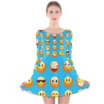 Emoji Blue Long Sleeve Velvet Skater Dress