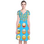 Emoji Blue Short Sleeve Front Wrap Dress