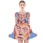 orange donald trump Long Sleeve Velvet Skater Dress