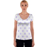 Polka Dots - Pale Lavender Violet on White Women s V-Neck Cap Sleeve Top