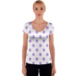 Polka Dots - Bright Lavender Violet on White Women s V-Neck Cap Sleeve Top