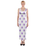 Polka Dots - Bright Lavender Violet on White Fitted Maxi Dress