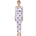 Polka Dots - Bright Lavender Violet on White Long Sleeve Catsuit