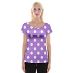 Polka Dots - White on Lavender Violet Women s Cap Sleeve Top