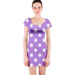 Polka Dots - White on Lavender Violet Short Sleeve Bodycon Dress