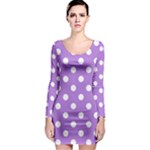 Polka Dots - White on Lavender Violet Long Sleeve Bodycon Dress