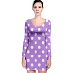 Polka Dots - White on Lavender Violet Long Sleeve Velvet Bodycon Dress