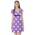 Polka Dots - White on Lavender Violet Short Sleeve Skater Dress