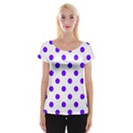 Polka Dots - Indigo Violet on White Women s Cap Sleeve Top