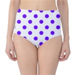 Polka Dots - Indigo Violet on White High-Waist Bikini Bottoms