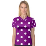 Polka Dots - White on Purple Violet Women s V-Neck Sport Mesh Tee