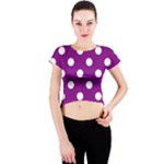 Polka Dots - White on Purple Violet Crew Neck Crop Top