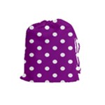 Polka Dots - White on Purple Violet Drawstring Pouch (L)