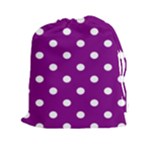 Polka Dots - White on Purple Violet Drawstring Pouch (XXl)