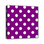 Polka Dots - White on Purple Violet Mini Canvas 6  x 6  (Stretched)