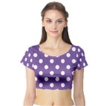 Polka Dots - White on Dark Lavender Violet Short Sleeve Crop Top (Tight Fit)