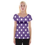 Polka Dots - White on Dark Lavender Violet Women s Cap Sleeve Top