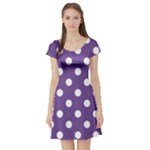 Polka Dots - White on Dark Lavender Violet Short Sleeve Skater Dress