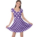 Polka Dots - White on Dark Lavender Violet Cap Sleeve Dress