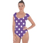 Polka Dots - White on Dark Lavender Violet Short Sleeve Leotard (Ladies)