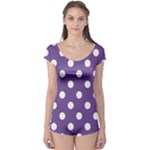 Polka Dots - White on Dark Lavender Violet Boyleg Leotard (Ladies)