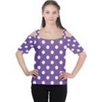 Polka Dots - White on Dark Lavender Violet Women s Cutout Shoulder Tee