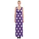 Polka Dots - White on Dark Lavender Violet Maxi Thigh Split Dress