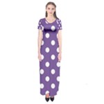 Polka Dots - White on Dark Lavender Violet Short Sleeve Maxi Dress