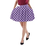 Polka Dots - White on Dark Lavender Violet A-Line Pocket Skirt