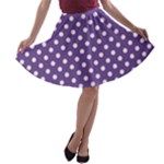 Polka Dots - White on Dark Lavender Violet A-line Skater Skirt