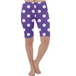 Polka Dots - White on Dark Lavender Violet Cropped Leggings