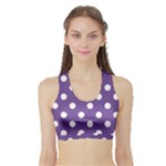 Polka Dots - White on Dark Lavender Violet Women s Sports Bra with Border