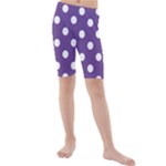 Polka Dots - White on Dark Lavender Violet Kid s Mid Length Swim Shorts