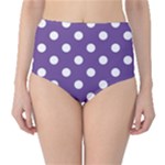 Polka Dots - White on Dark Lavender Violet High-Waist Bikini Bottoms