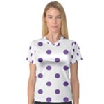 Polka Dots - Dark Lavender Violet on White Women s V-Neck Sport Mesh Tee