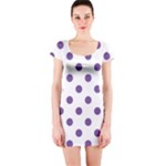 Polka Dots - Dark Lavender Violet on White Short Sleeve Bodycon Dress