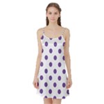 Polka Dots - Dark Lavender Violet on White Satin Night Slip