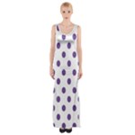 Polka Dots - Dark Lavender Violet on White Maxi Thigh Split Dress